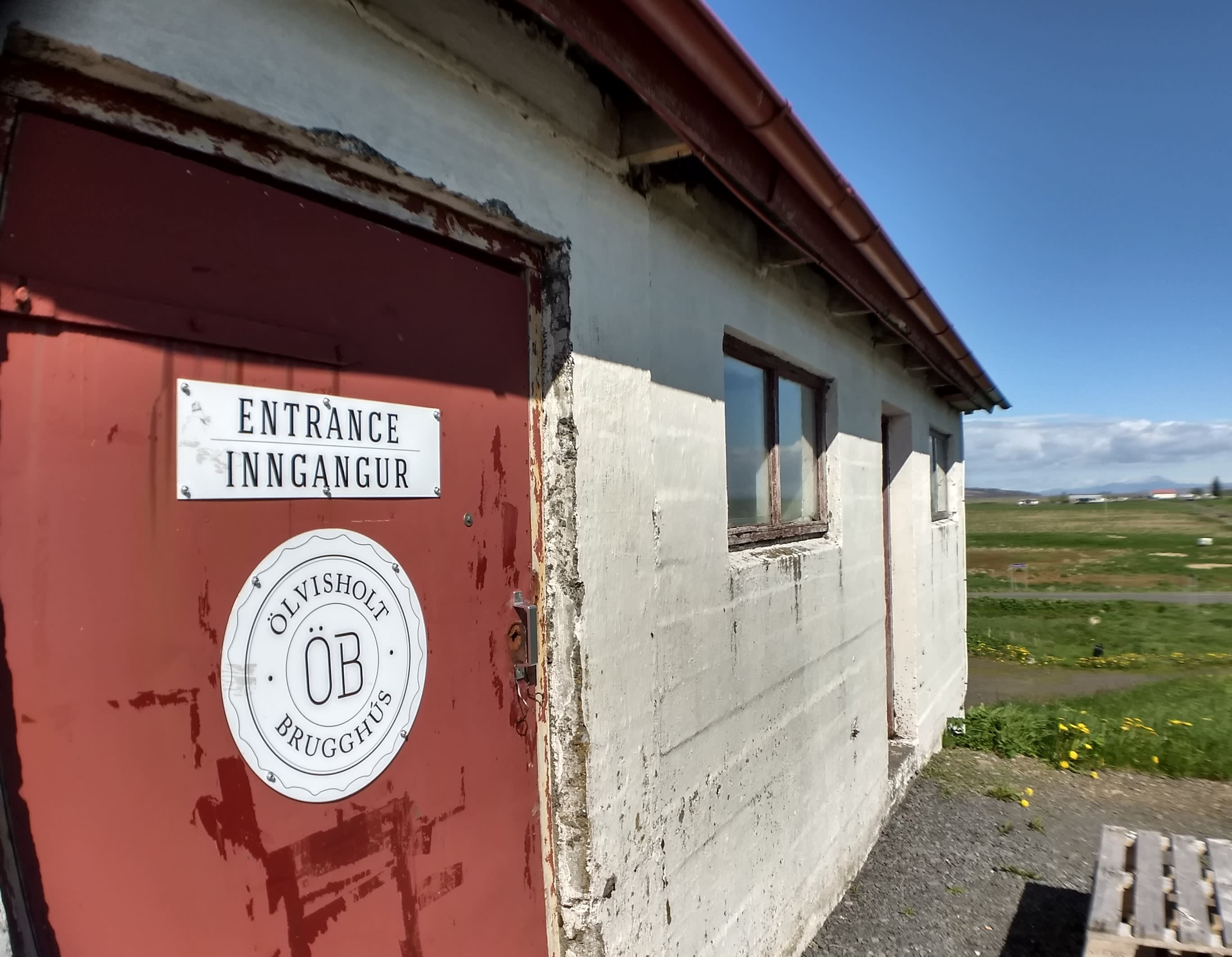 The entrance to Olvisholt dairy farm, located near Selfoss in Iceland