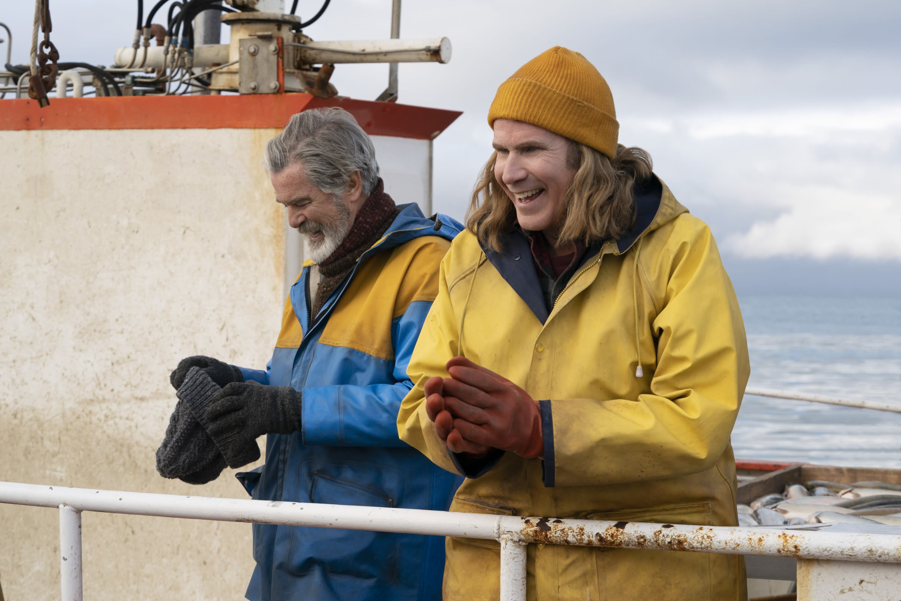 Will Ferrell pictured dressed as a fisherman onboard a fishing ship in Iceland