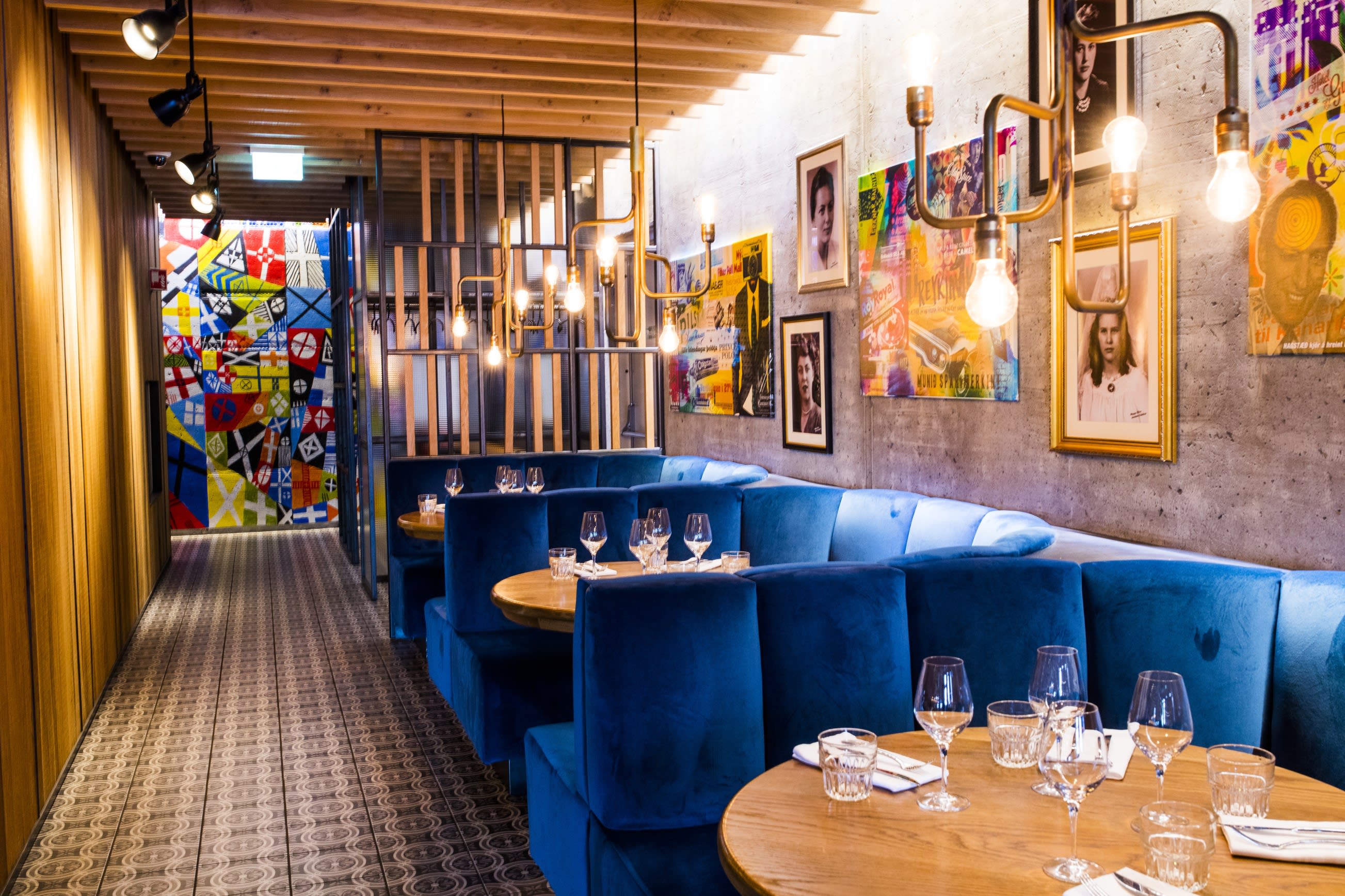 bright and wooden interiors inside the Geiri Smart restuarant in Reykjavik