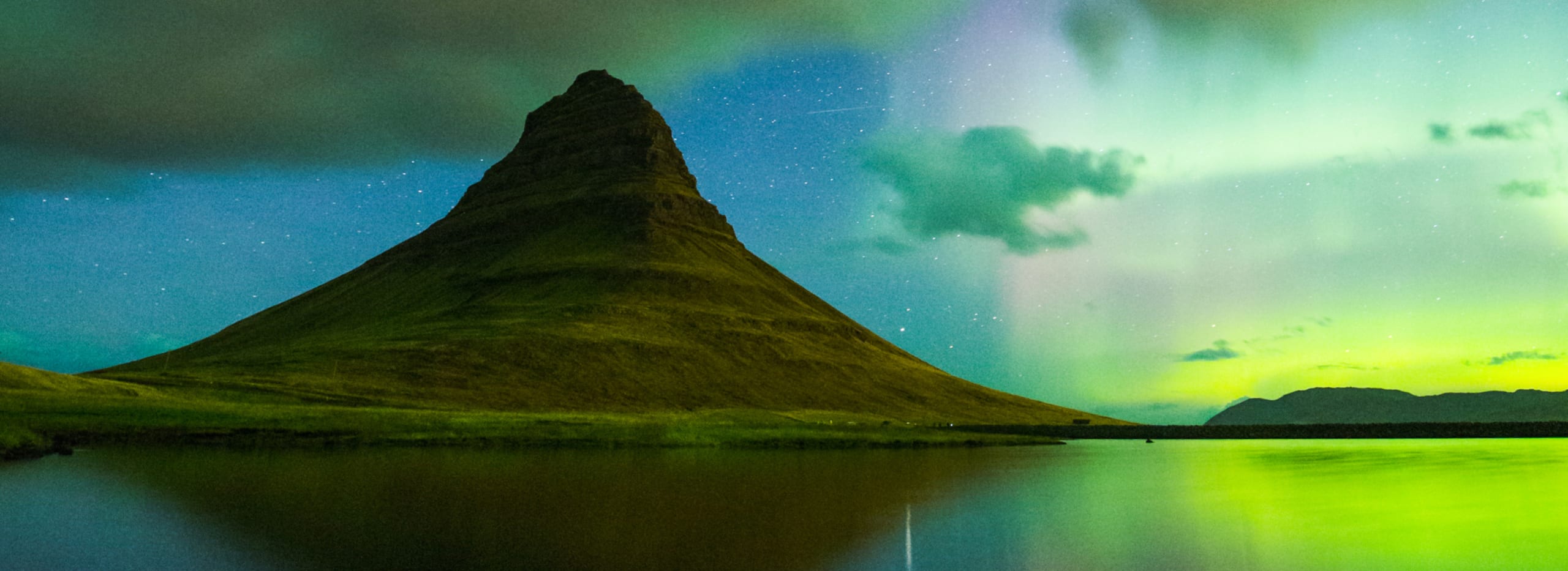 The Northern Lights over Kirkjufell in Iceland.