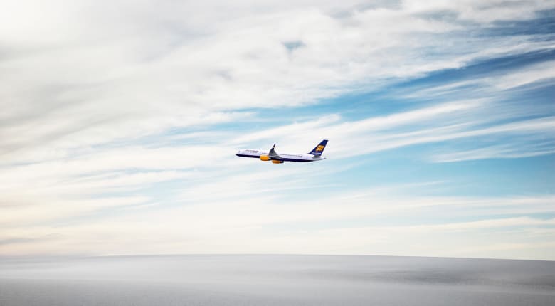 Icelandair aircraft flying through the skies