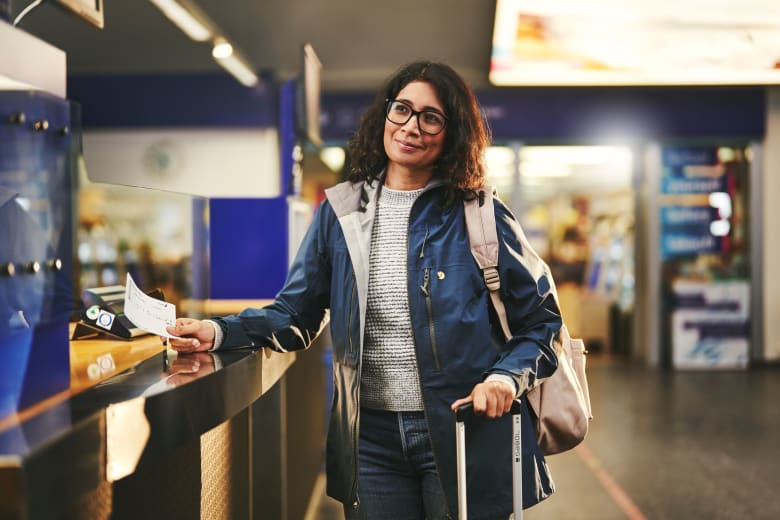 Woman at check in Reykjavik airport