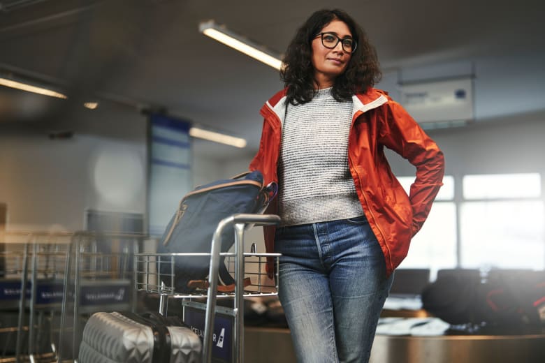 Woman at Reykjavik Airport with bag