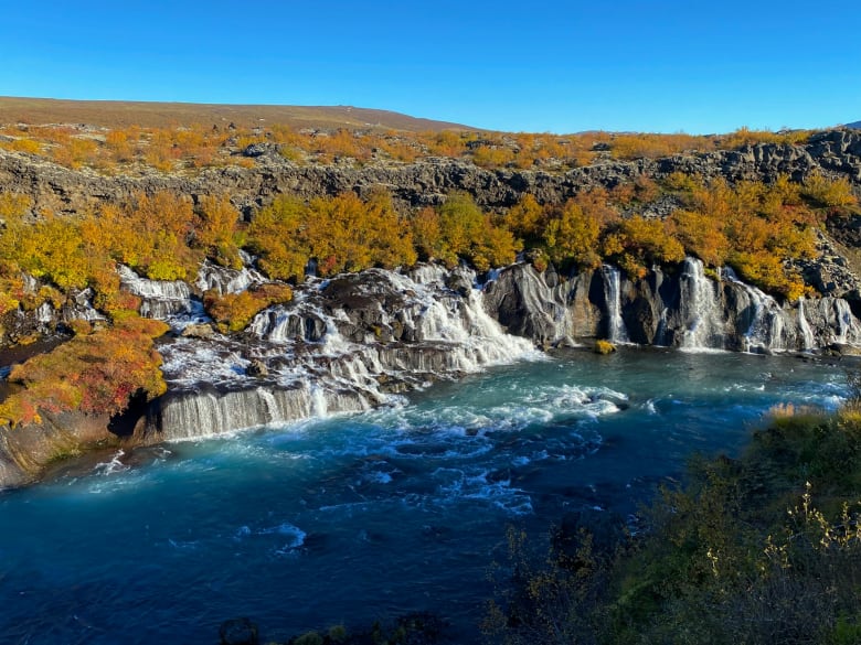View of Hraunfossar waterfall